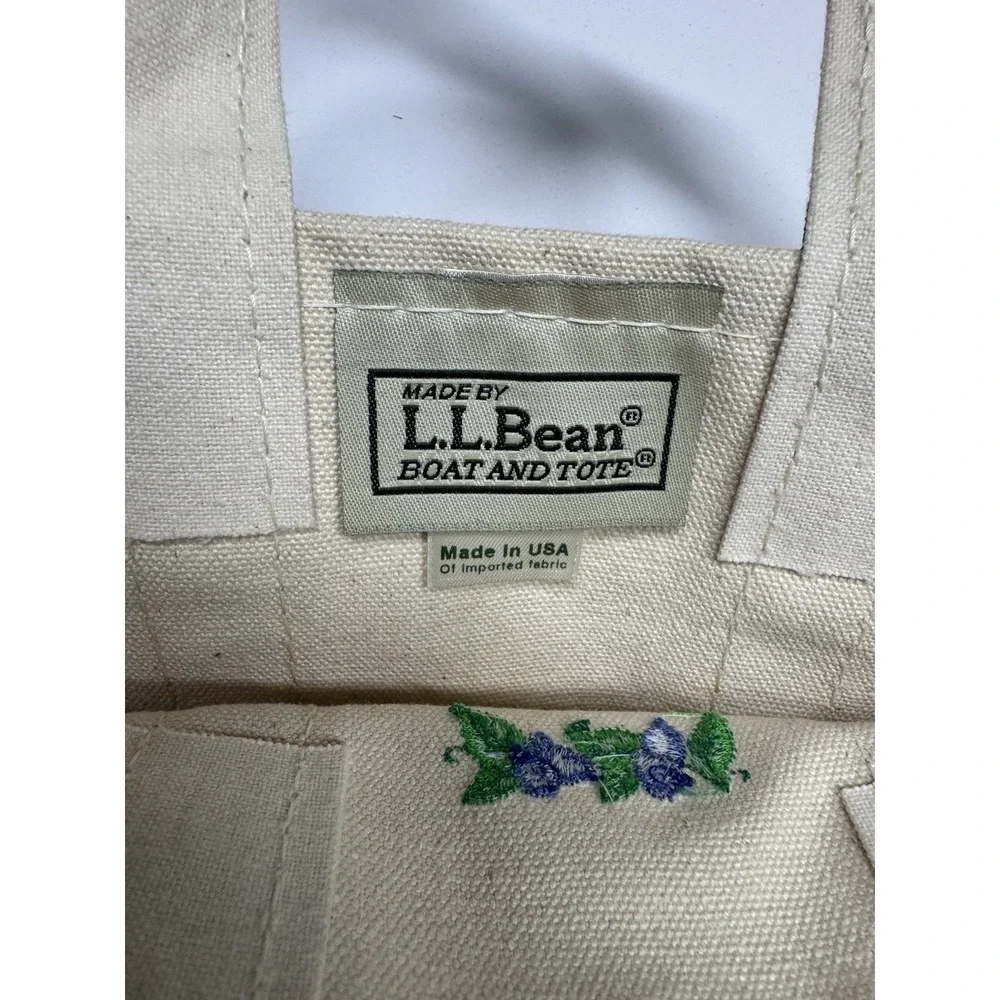 Rare‎ Vintage L.L.Bean Mini BOAT AND TOTE Blueberries Canvas Bag USA White Blue